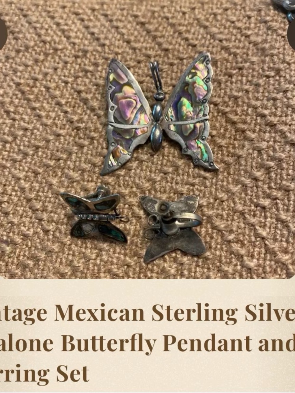 Sterling Silver Abalone Butterfly Brooch & Screw Back Earring Set